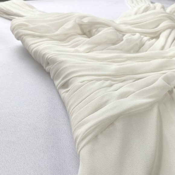 - MONIQUE LHUILLIER BRIDESMAID WHITE CHIFFON SLEEVELESS BRIDAL WEDDING DRE… - Picture 7 of 11